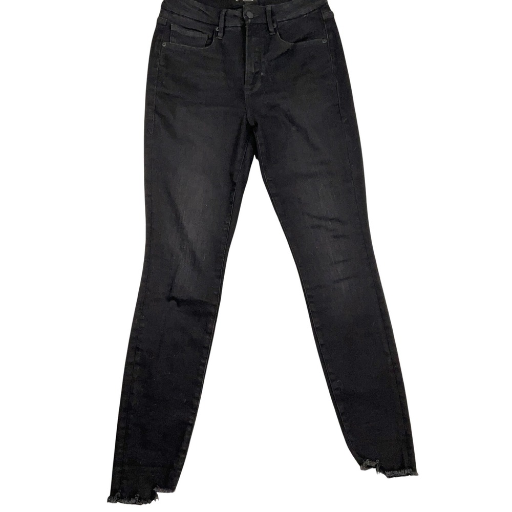 Good American Jeans Women 6/28‎ Black High Rise Black GLS257BT Skinny Frayed Hem